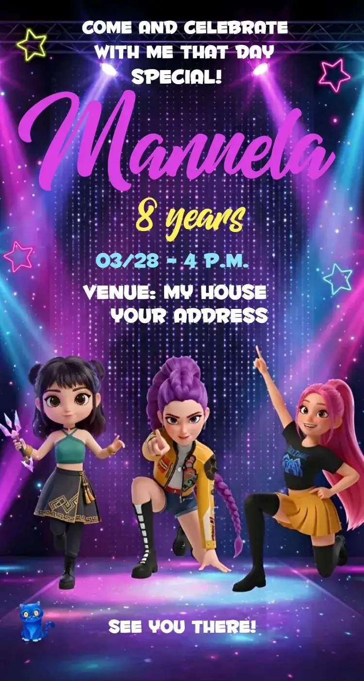 Invitation Kpop Warriors 16 – Birthday theme colorful, modern, pop, fun, thematic, youthful
