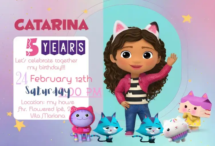 Invitation The Magical House Of Gabby Drawing – Kids' Birthday Party theme colorful, playful, fun, childlike, magical