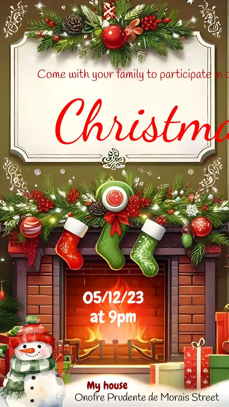 Invitation For Christmas Fireplace Party – Commemorative Dates theme classic, Christmas-themed, warm, festive, cozy, colorful