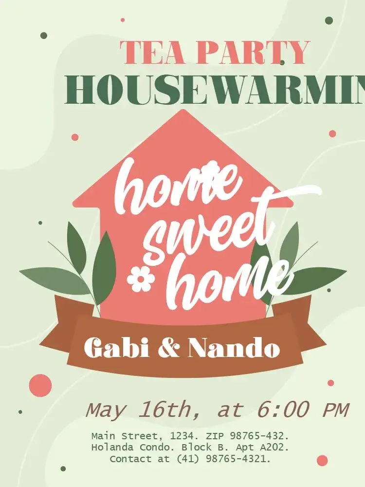 Invitation Simple Green Housewarming Tea – Diaper Shower theme soft green, minimalist, delicate, modern, natural