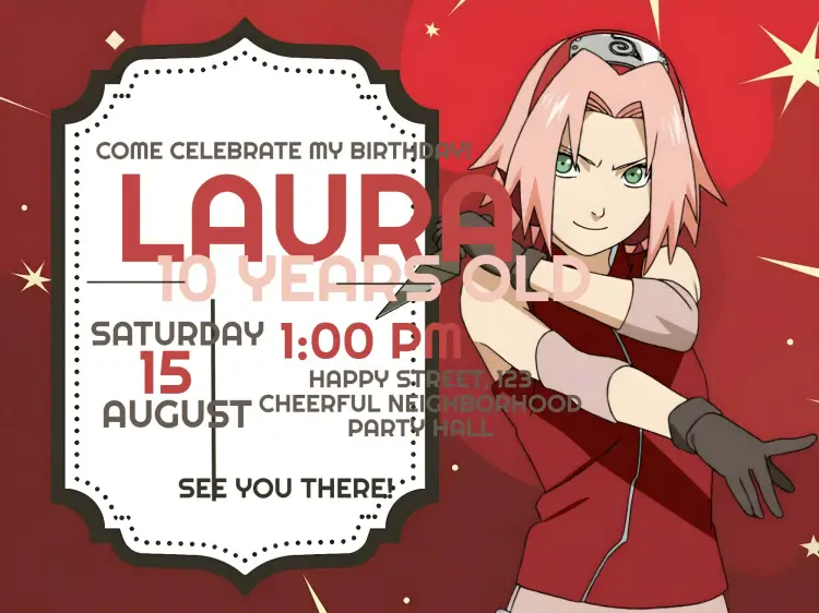 Naruto Sakura Party invitation