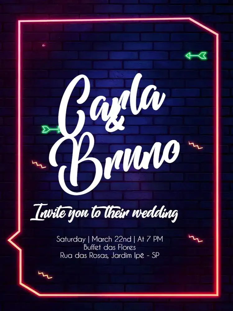 Invitation Neon Wedding – Wedding theme neon, modern, purple, lilac, LED lighting