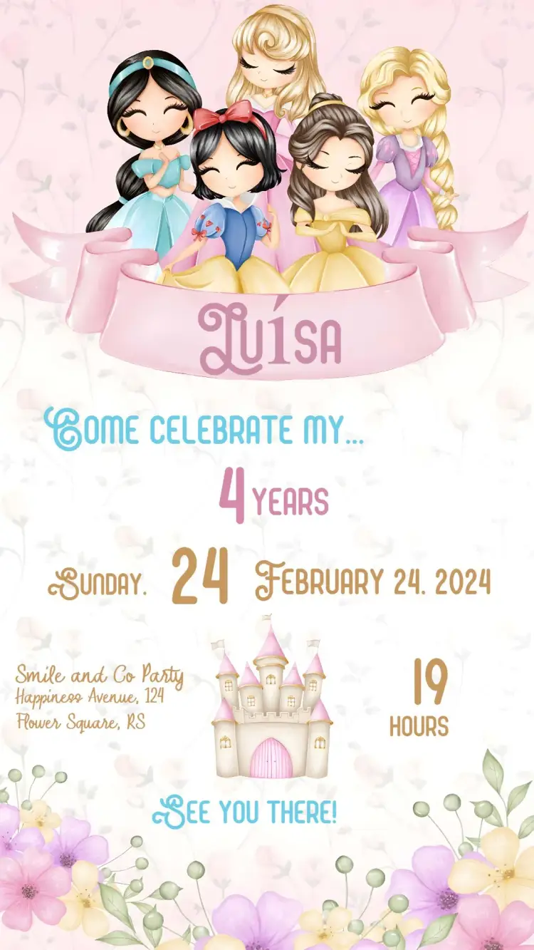 Disney Watercolor Princesses invitation