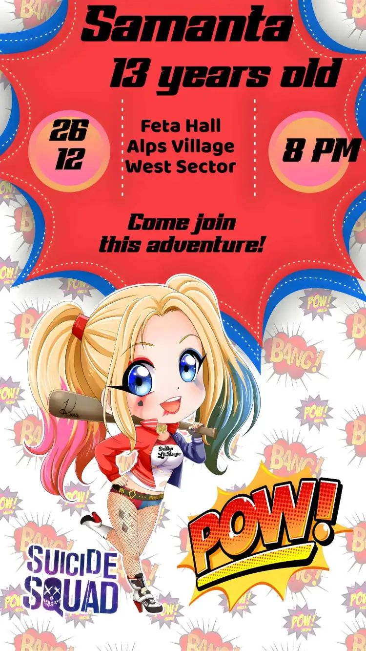 Invitation Harley Quinn – Birthday theme