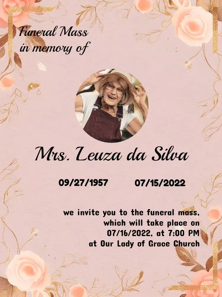 Invitation Funeral Mass With Photo – Bridal Shower theme pink, gray, golden, floral, minimalist, modern