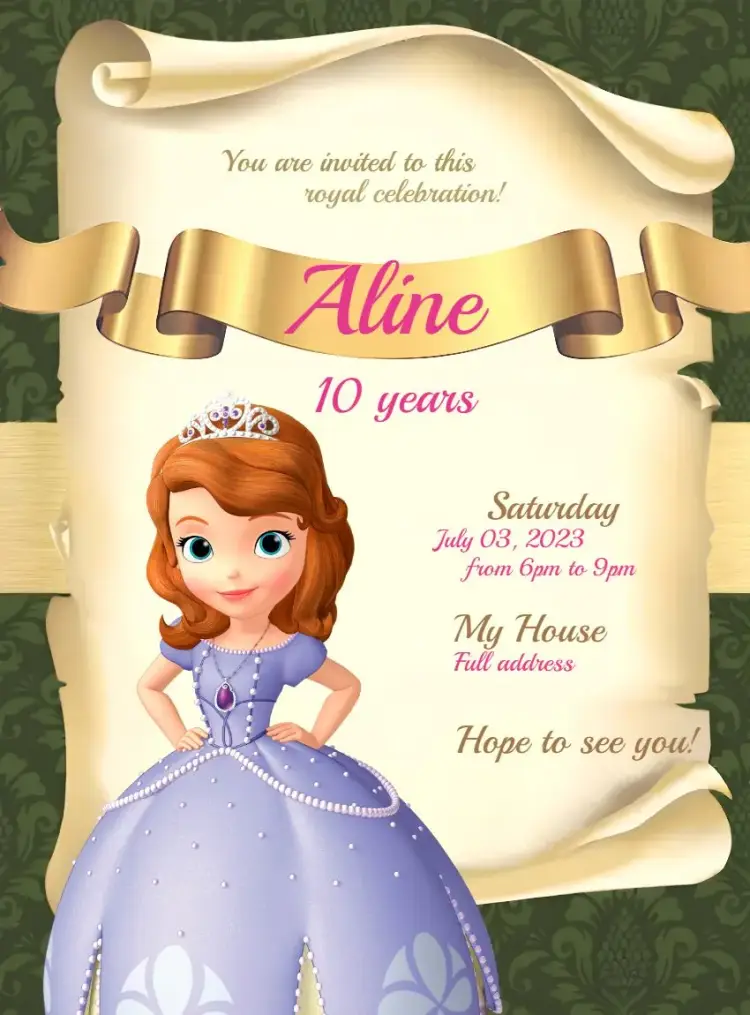 Golden Princess Sofia invitation