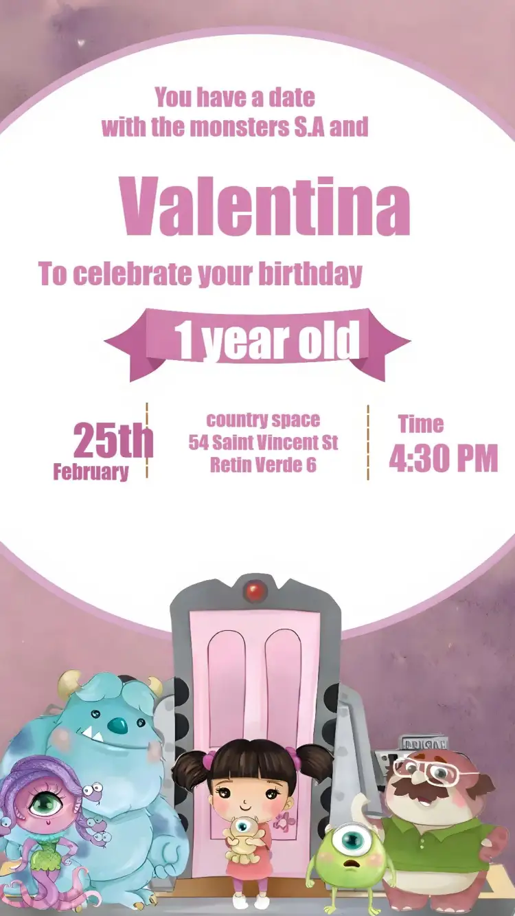 Invitation Monsters Inc. Kids – Kids' Birthday Party theme watercolor, colorful, fun, themed, childlike