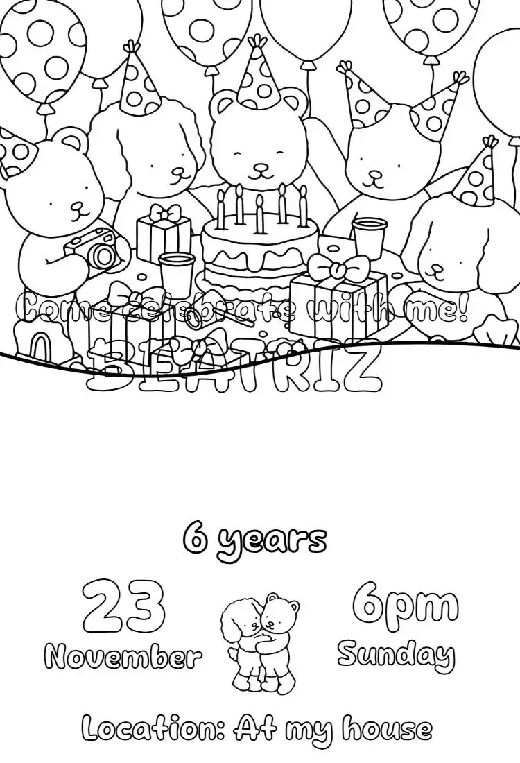 Invitation bobbie goods digital coloring invitation – Birthday theme colorful, playful, childlike, fun, creative