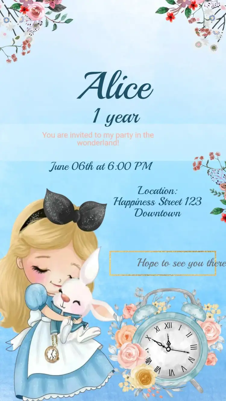 Invitation Alice in Wonderland Invitation – Kids' Birthday Party theme colorful, fantastic, playful, fairy tale illustrations, vintage, fun
