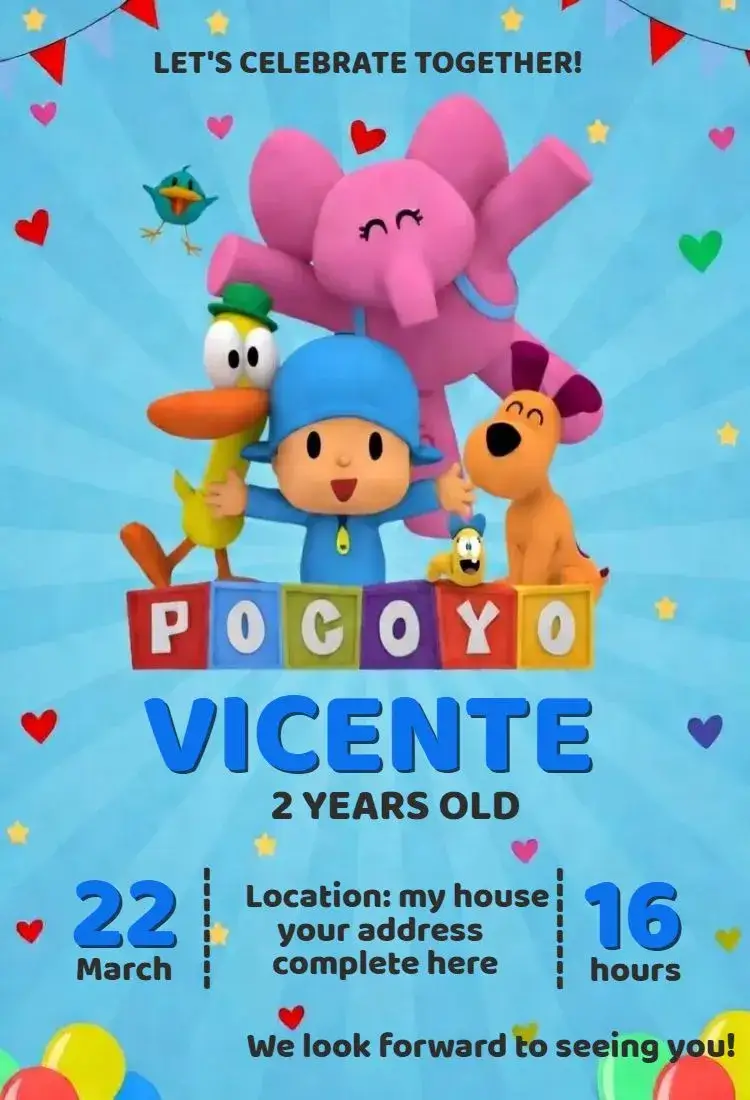 Invite Pocoyo editable and customizable