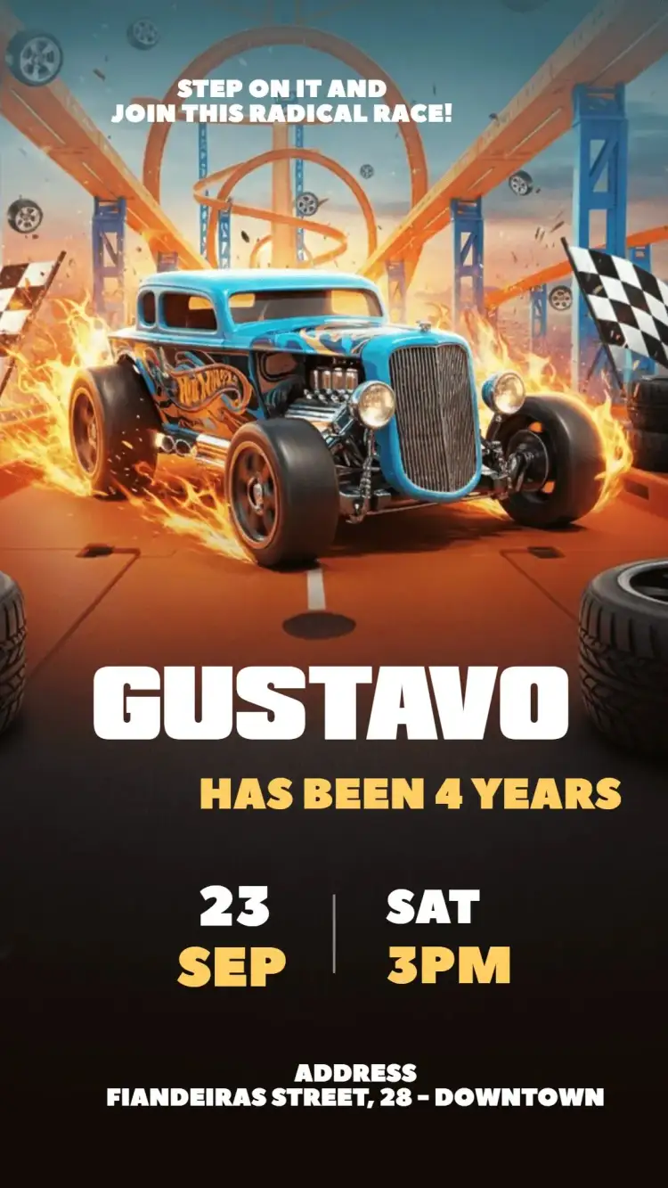 Invitation Hot Wheels Digital Invitation – Kids' Birthday Party theme colorful, fun, themed, modern, childish