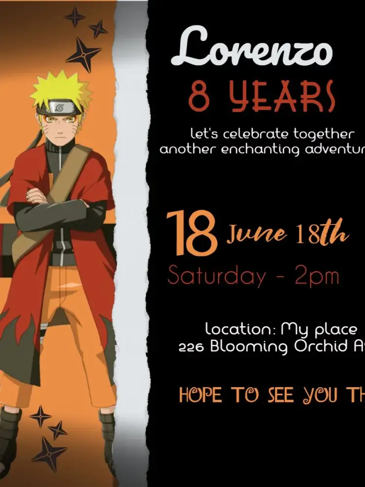 Invitation Orange Naruto – Kids' Birthday Party theme colorful, anime, modern, fun, youthful
