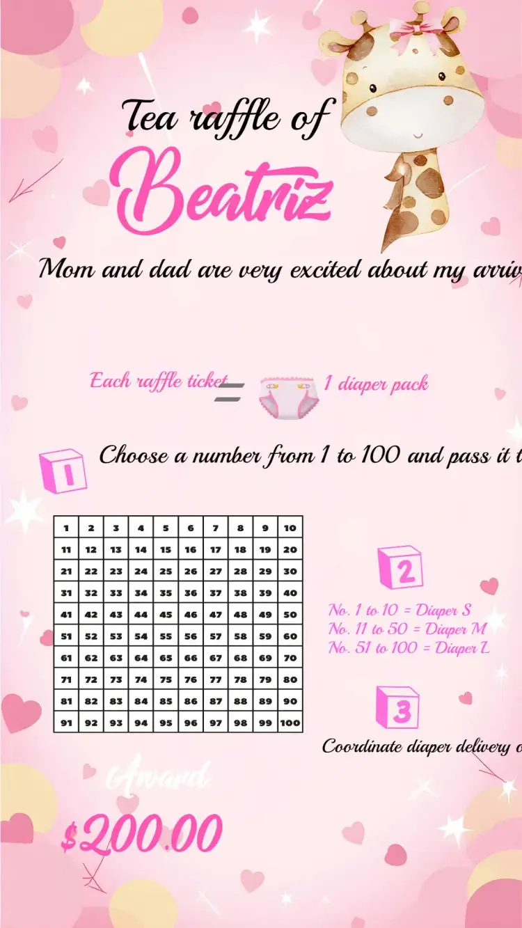 Invitation Baby Giraffe Raffle Tea – Raffle Tea theme floral, safari, pink and white, fun, delicate, modern