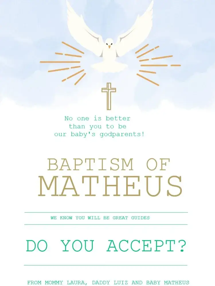 Invitation For Baptism Godparents Clear Dove – Diaper Shower theme delicate, religious, childish, golden, light green, minimalist