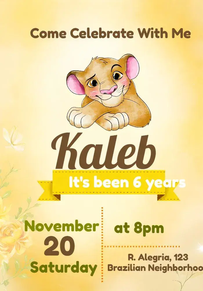 Yellow Watercolor Lion King invitation