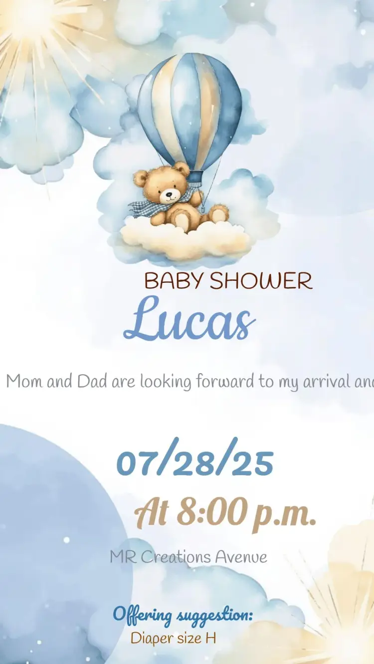 Invite Diaper Shower Watercolor Bear Balloon editable and customizable
