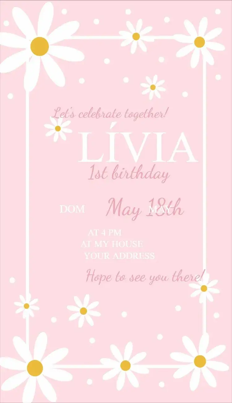 Invitation Daisies 1 – Birthday theme floral, colorful, delicate, cheerful, childlike