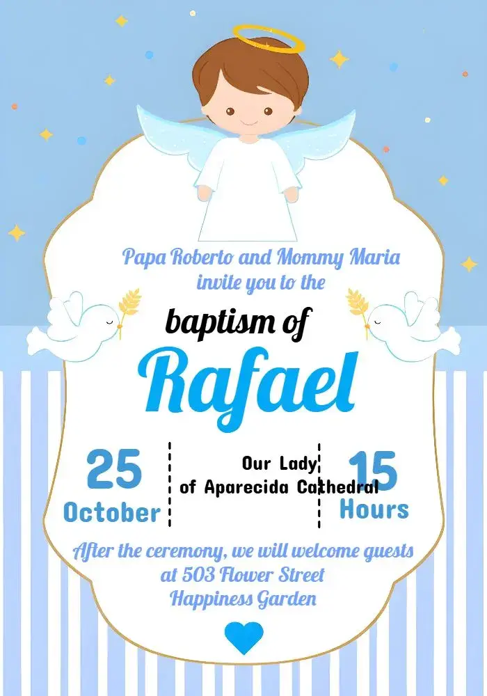 Blue Angel Boy Baptism Communion invitation