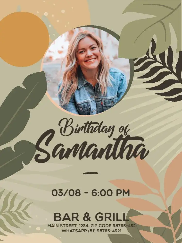 Invitation Female Adult Foliage With Delicate Photo – Kids' Birthday Party theme foliage, delicate, green, feminine, modern, elegant