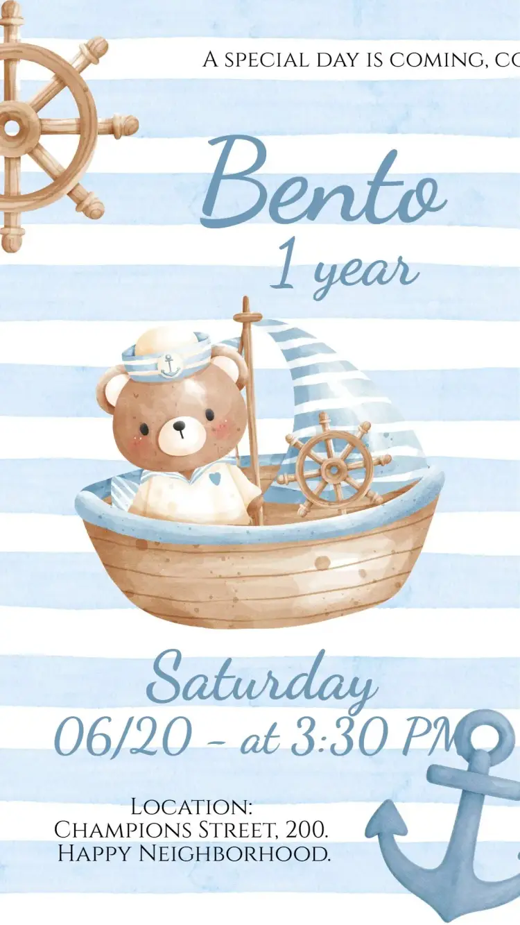 Sailor Teddy Bear Digital Invitation