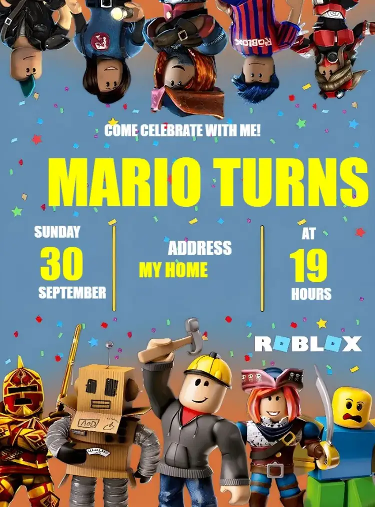Invitation Roblox Maker – Most searched for theme modern, fun, colorful, youthful, themed