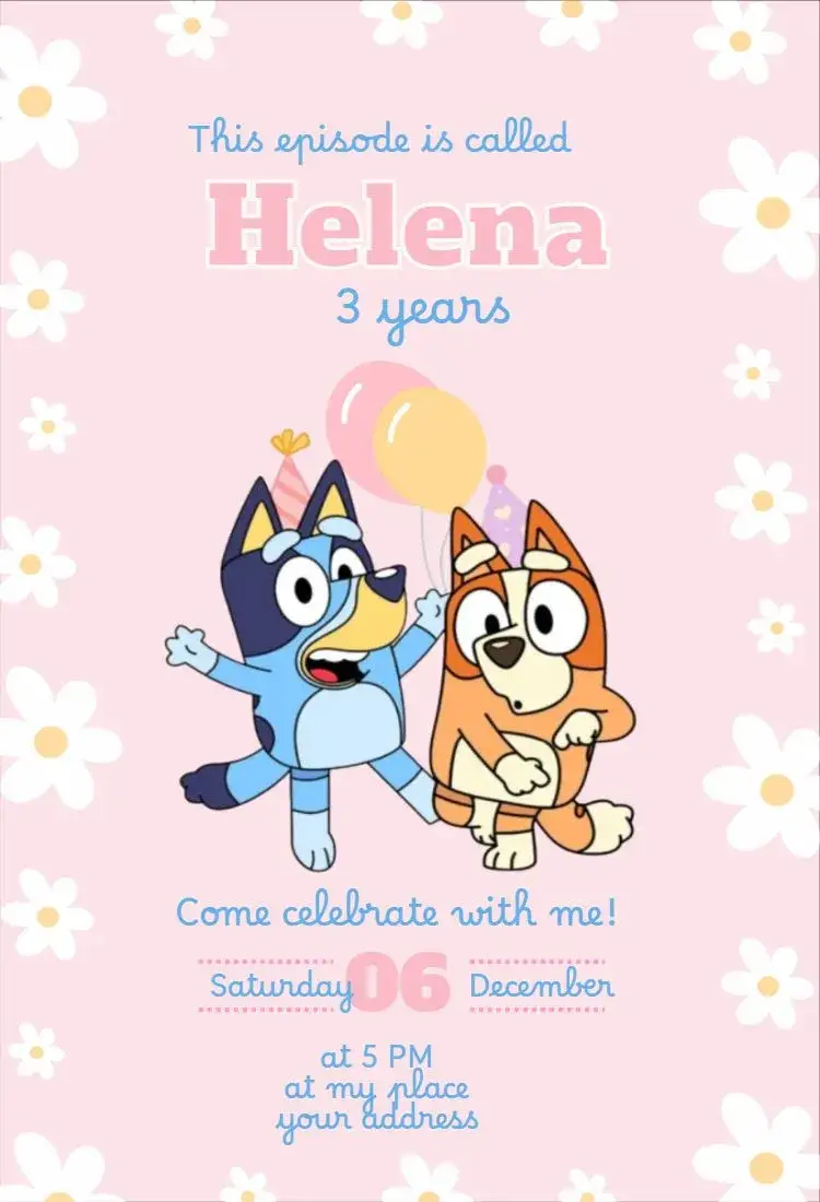 Bluey Girl Pink Invitation 2