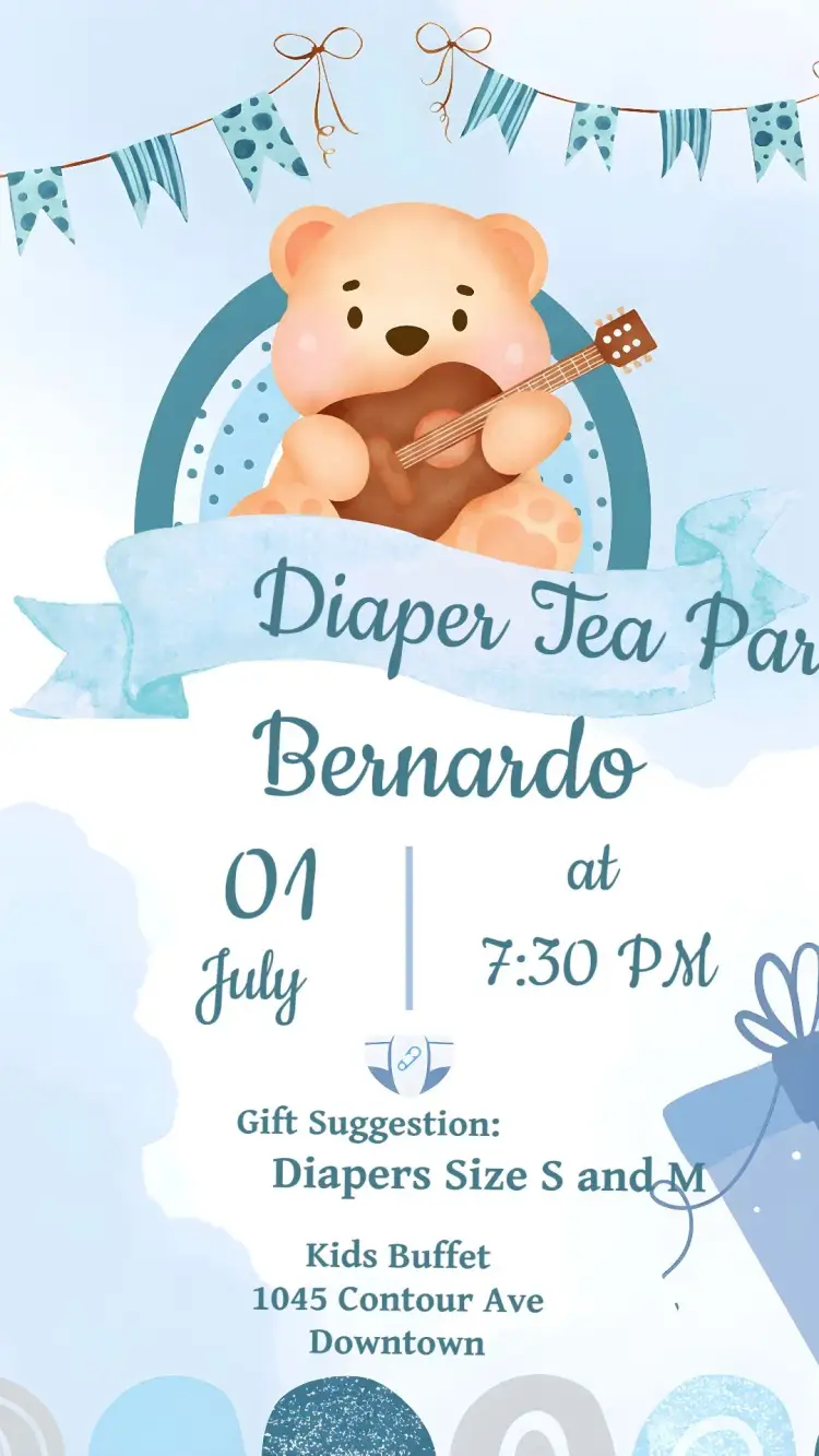 Blue Teddy Bear Diaper Party invitation