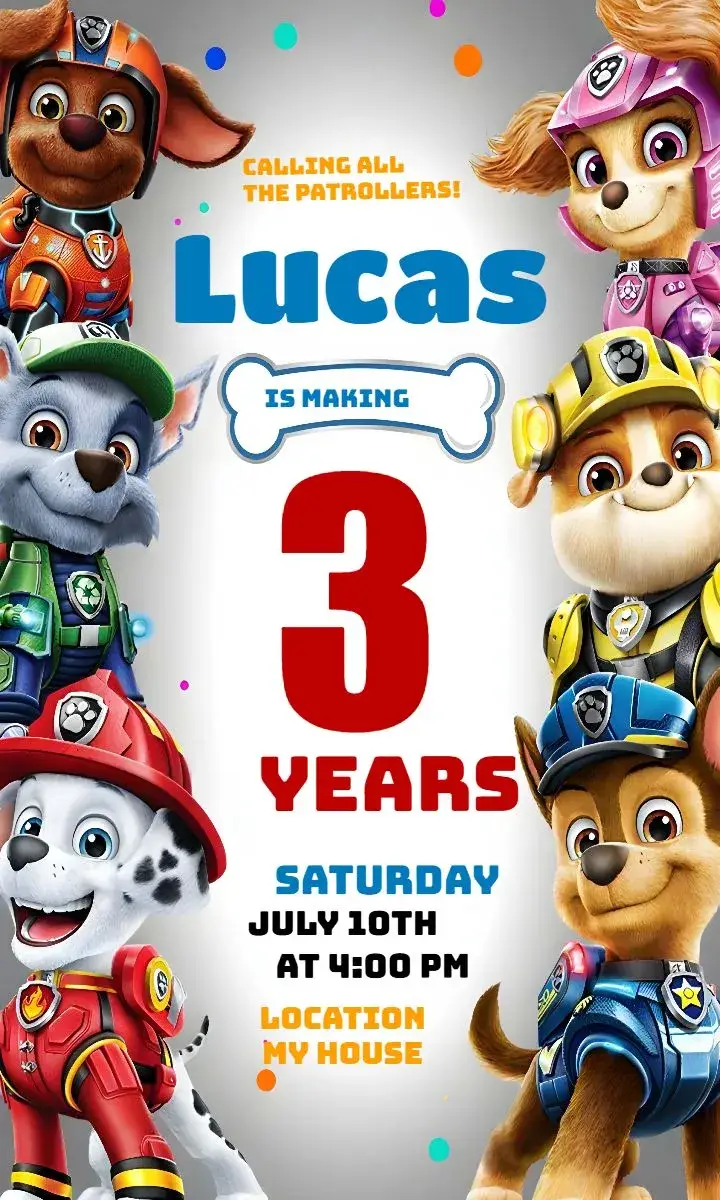 Paw Patrol Black invitation