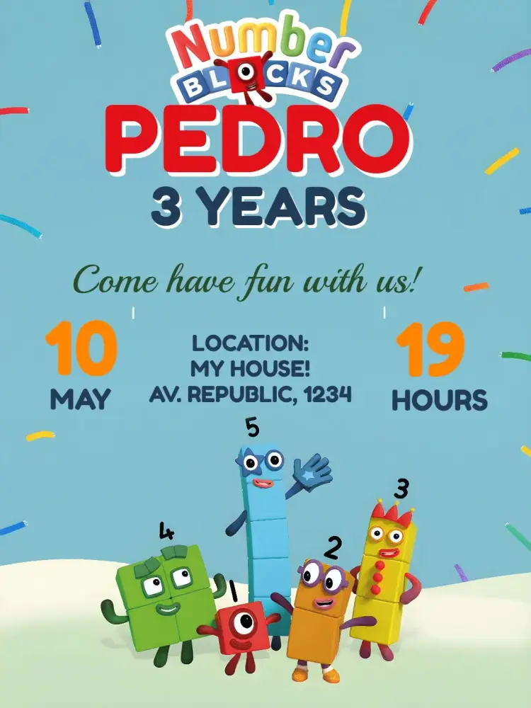 Orange Numberblocks invitation