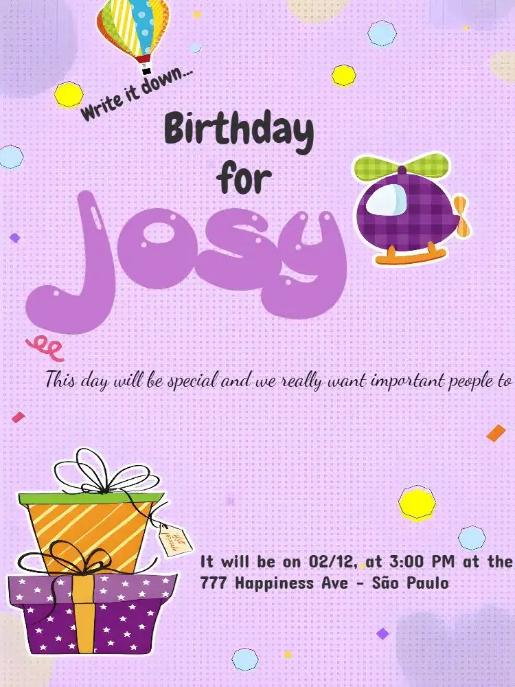 Invitation Children - Purple Helicopter Gifts – Kids' Birthday Party theme lilac, purple, helicopter, fun-filled, colorful, themed