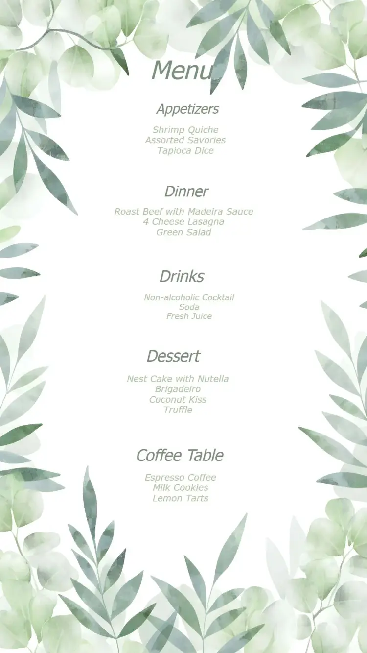 Wedding Menu Leaves Art invitation