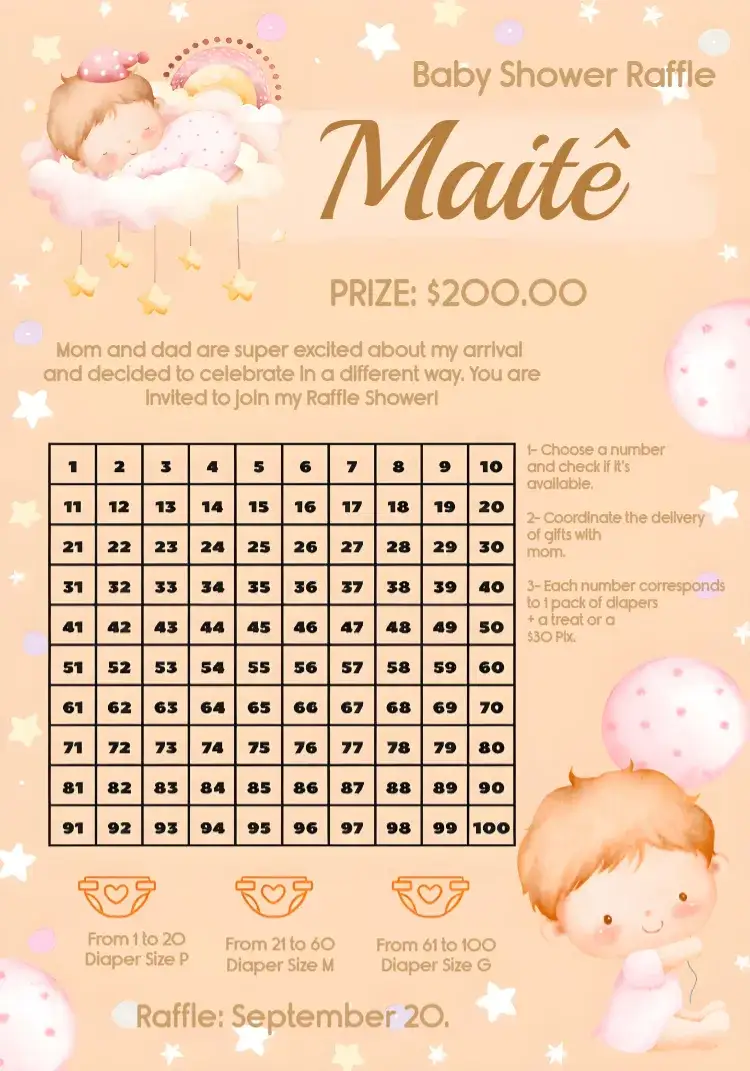 Invitation Orange Girl Tea Raffle – Most searched for theme orange and pink, balloons, children's illustration, modern design, cheerful style