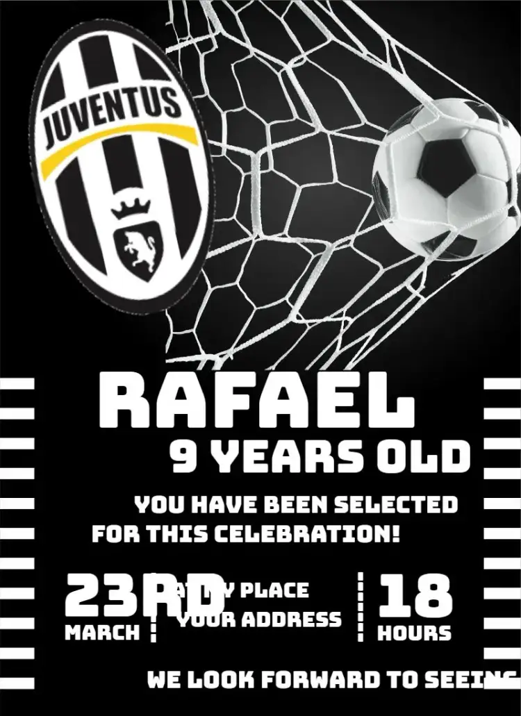 Invitation Juventus 1 – Birthday theme football, modern, vibrant, sporty, colorful, cheerful