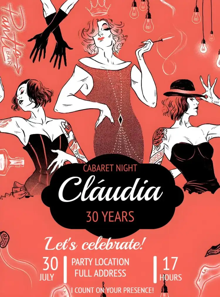 Invitation Adult Cabaret – Birthday theme glamour, vintage, elegant, noir, fun, chic