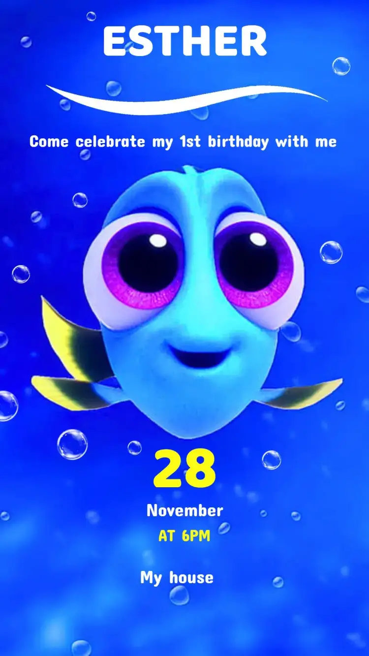 Invitation Finding Nemo Birthday Invitation – Kids' Birthday Party theme navy blue, colorful, fun, childlike, watercolor, fish illustrations