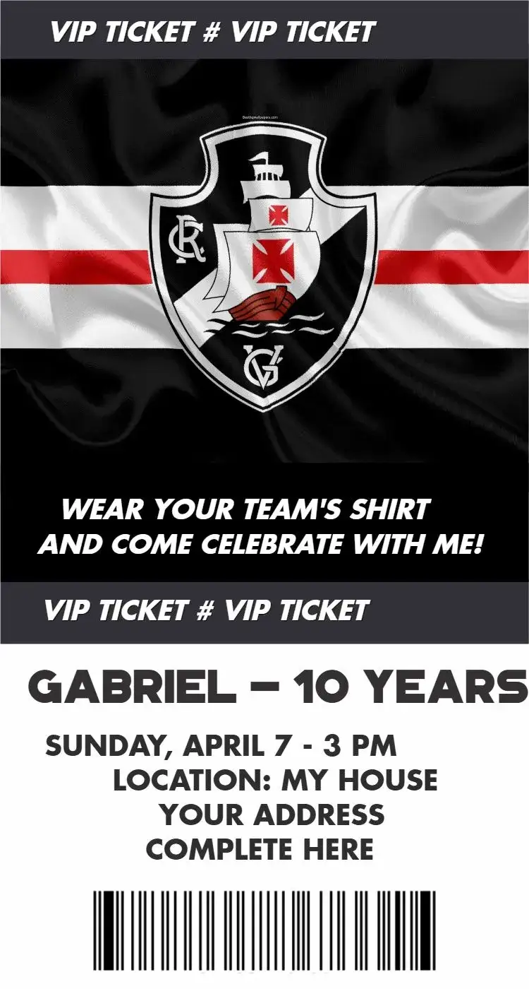 Invitation Vasco ticket – Birthday theme football, sports-themed, vibrant, themed, modern, fun