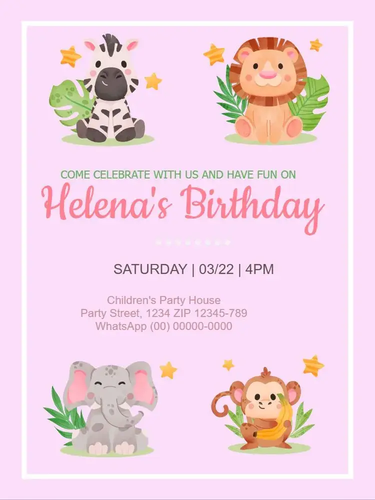 Safari Baby Girl Pink invitation