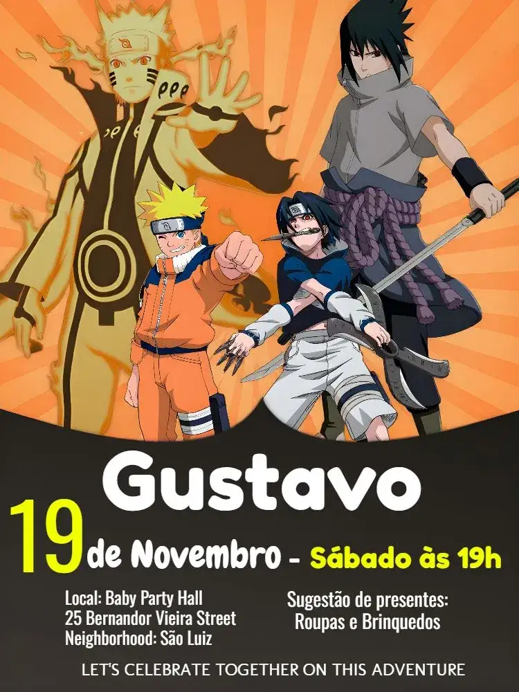 Invitation Naruto Evolution – Kids' Birthday Party theme modern, themed, anime, vibrant, youthful, colorful