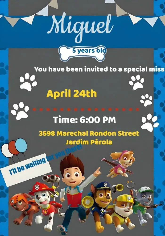 Paw Patrol Boy invitation