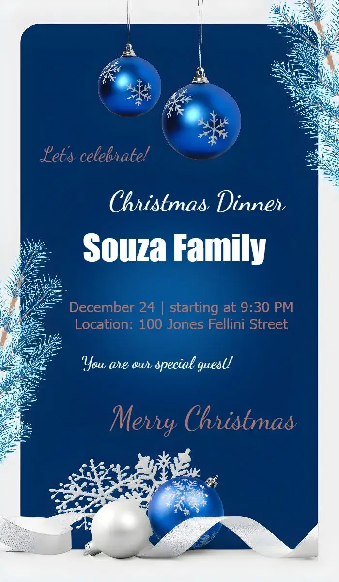 Invitation Blue And Silver Merry Christmas Party – Commemorative Dates theme blue, silver, modern, elegant, festive