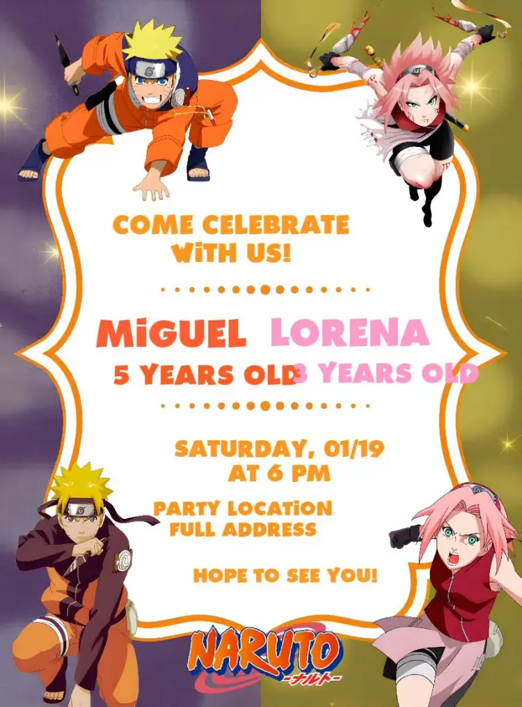 Double Naruto And Sakura Boy invitation