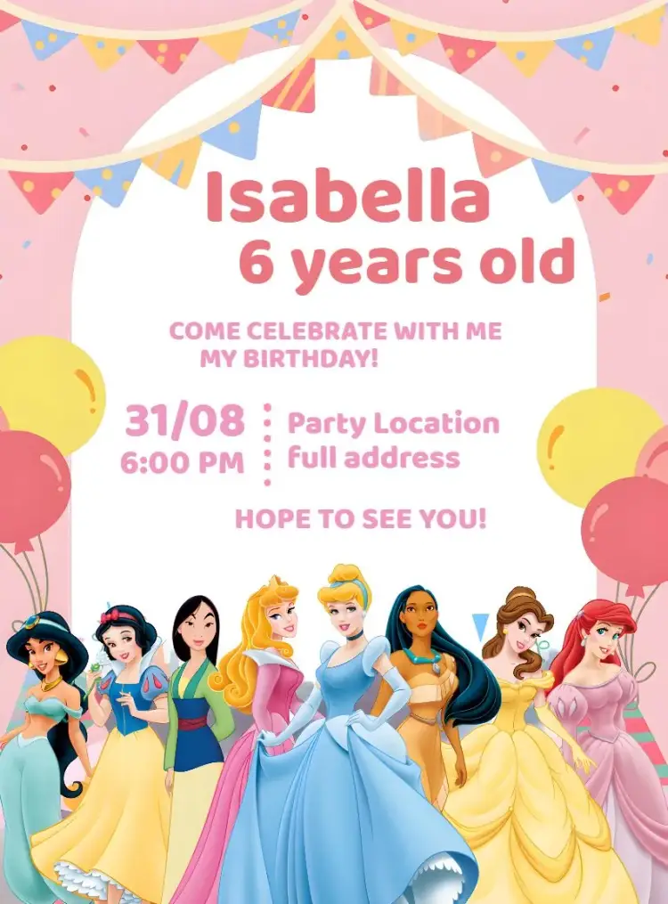 Disney Princesses Girl invitation