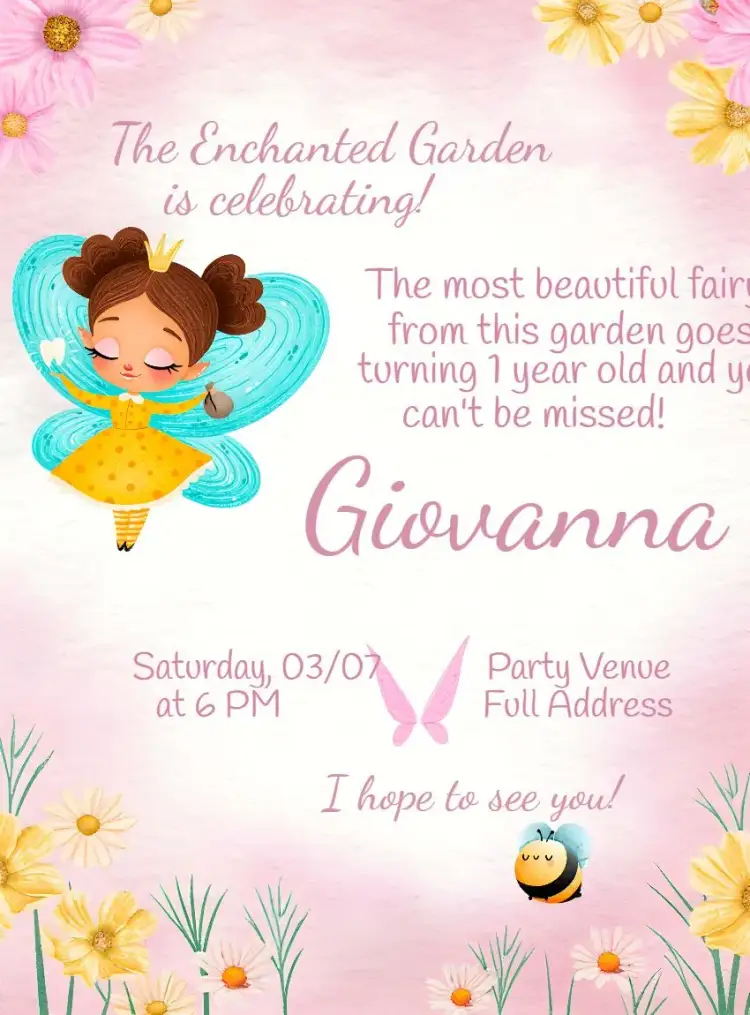 Invitation Fairy Garden Woods – Commemorative Dates theme floral, delicate, magical, colorful, childlike, enchanted