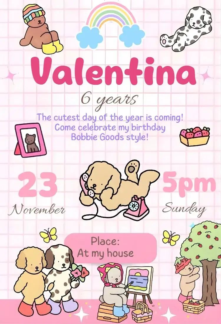 Invitation Bobbie Goods digital invitation – Birthday theme pink, kawaii, modern, delicate, aesthetic