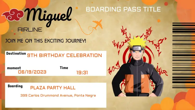Naruto White Boarding Pass invitation