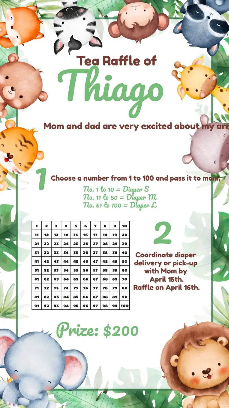 Diaper Safari Raffle Tea Party invitation