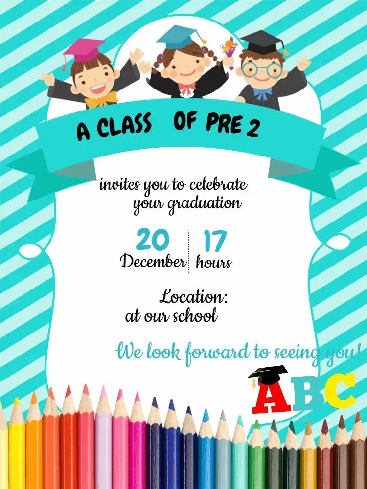 Invitation Abc Crayon Graduation – Graduation theme colorful, fun, modern, playful, educational