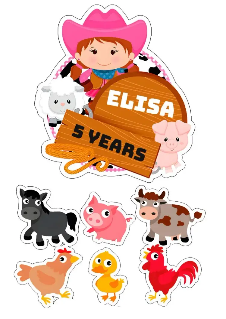 Colorful Farm Cake Topper invitation
