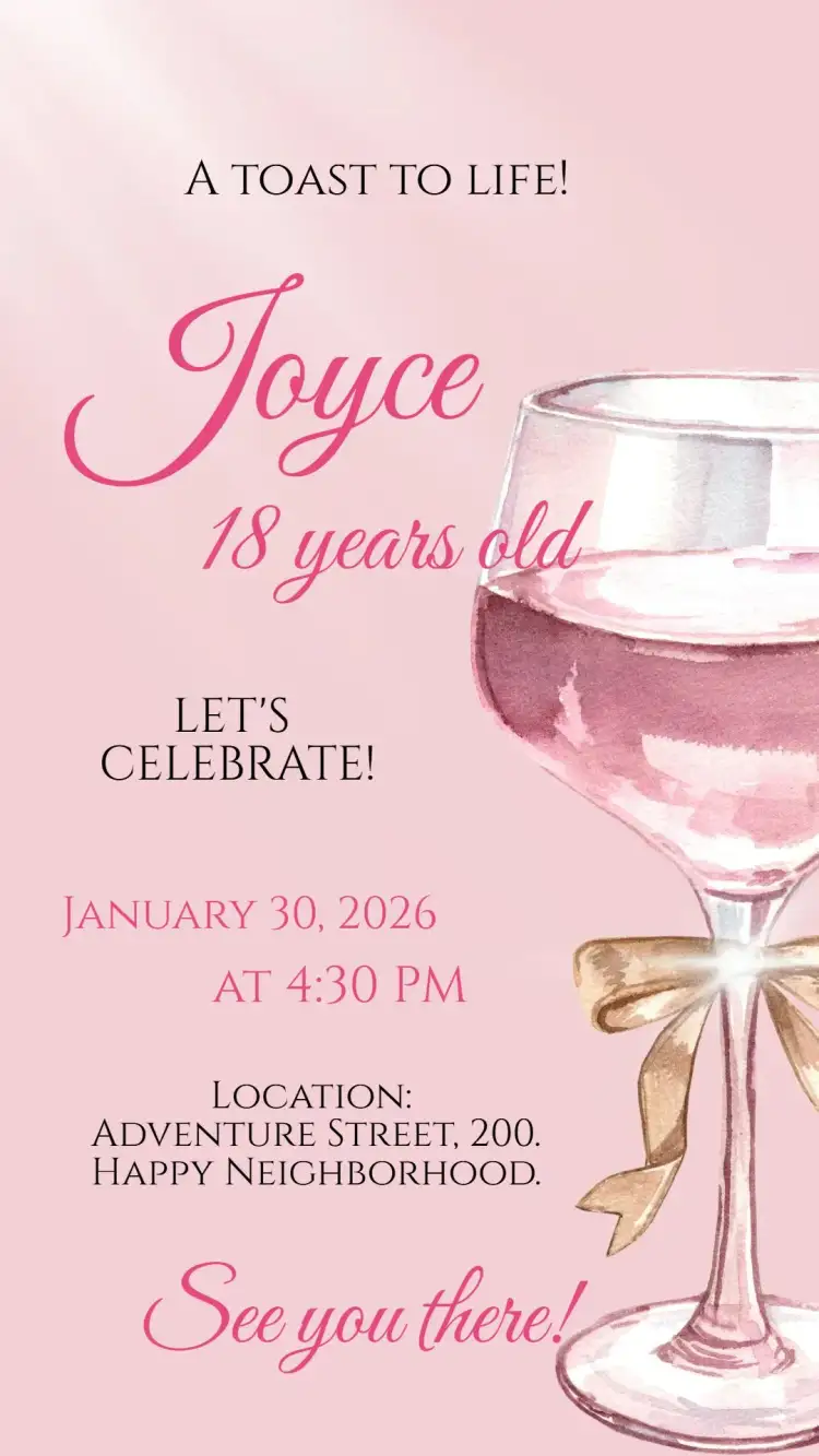 Invitation Digital Invitation Pink Female Adult Gift – Birthday theme pink, golden, delicate, modern, feminine, celebration