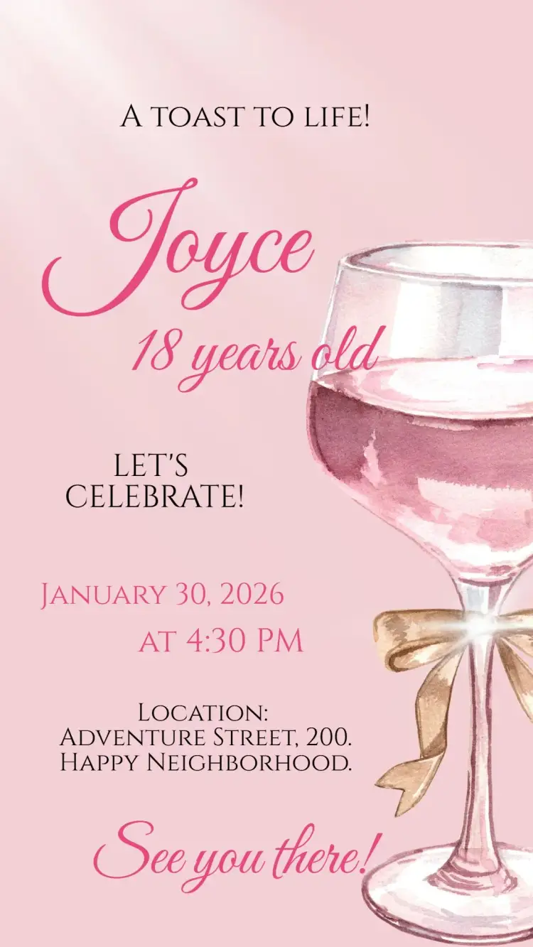 Invite Digital Invitation Pink Female Adult Gift editable and customizable